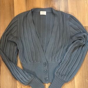Aritzia EUC Bluish Gray Ribbed Cardigan Sweater known as the Thais size small